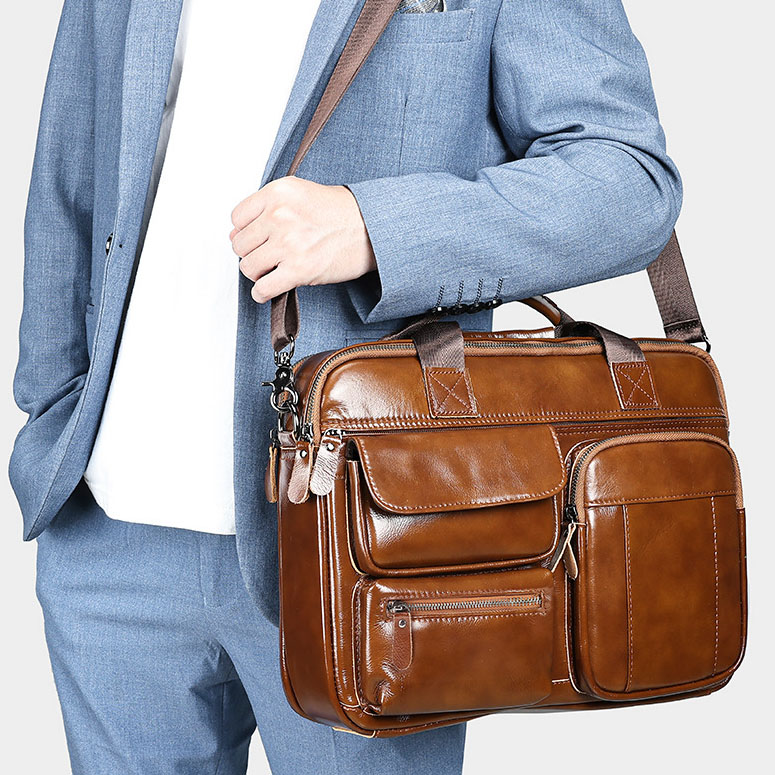 Genuine leather laptop briefcase backpack NFB18 - Image 4