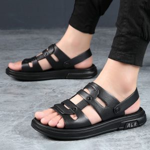 Genuine leather beach latex slippers NFER18