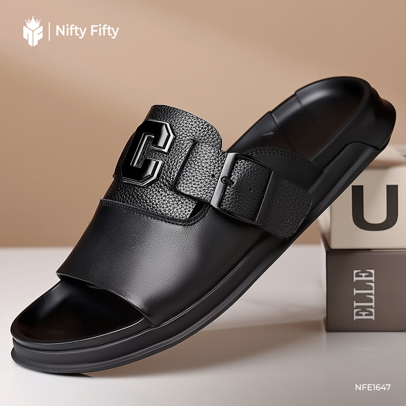 Genuine leather flip flops Slippers NFER1647 - Image 5