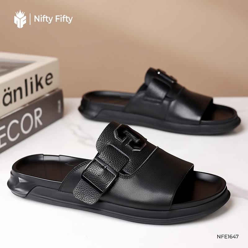 Genuine leather flip flops Slippers NFER1647 - Image 3