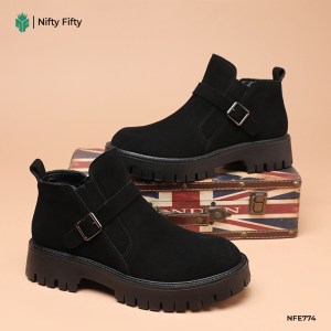 Genuine Leather Mid Top Black Shoes NFE774