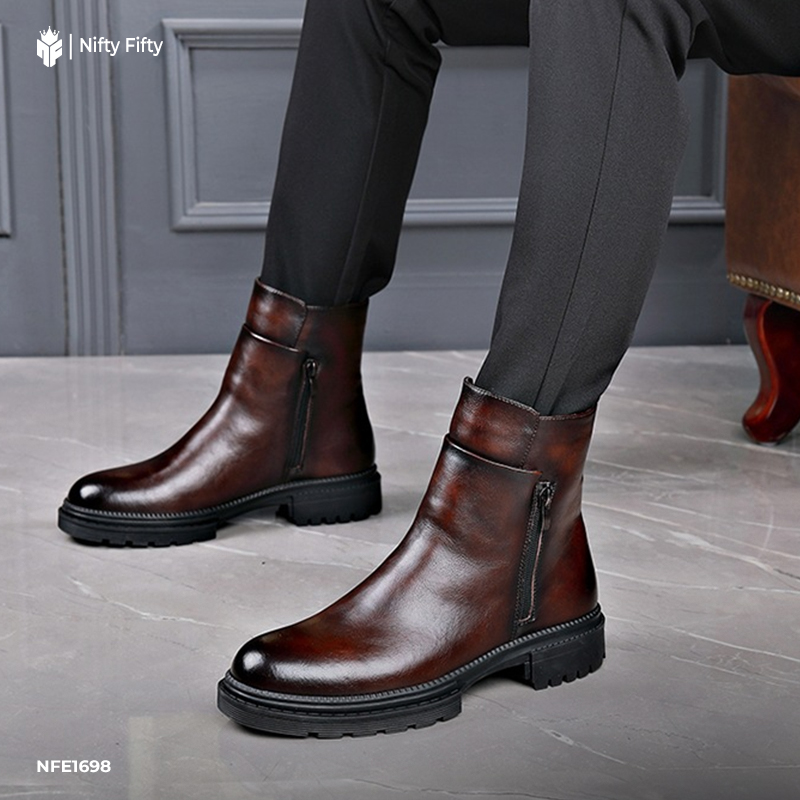 Cowhide Side Zipper Chelsea Boots NFE1698 - Image 4